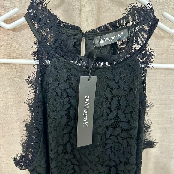 NWT Allegra K Black Lace Tank Top - Picture 2 of 3